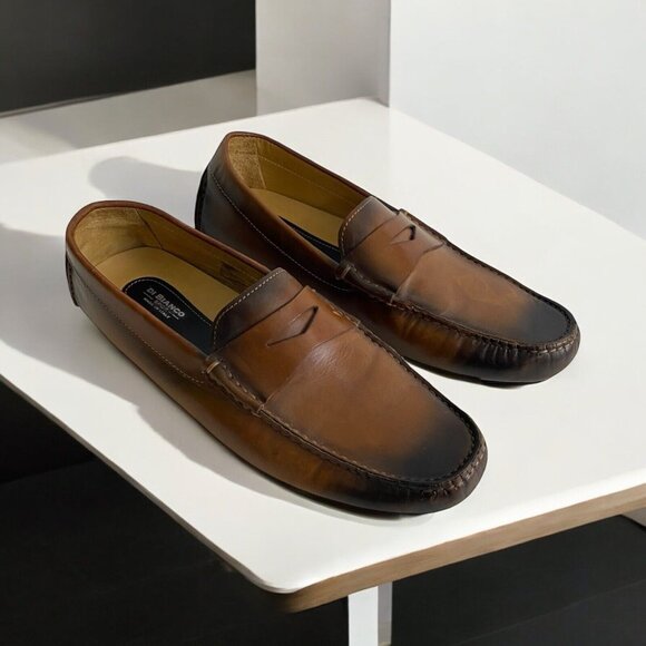 Scarpe Di Bianco SPQR Burnished Calf Driving Loafer Moc Brown Shoes US 9.5 Italy - Picture 1 of 13